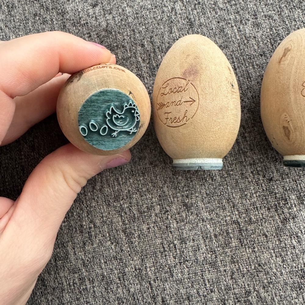 Wooden Egg Stamps for Fresh Eggs- Set of 3 (Natural Wood) - Picture 2 of 4